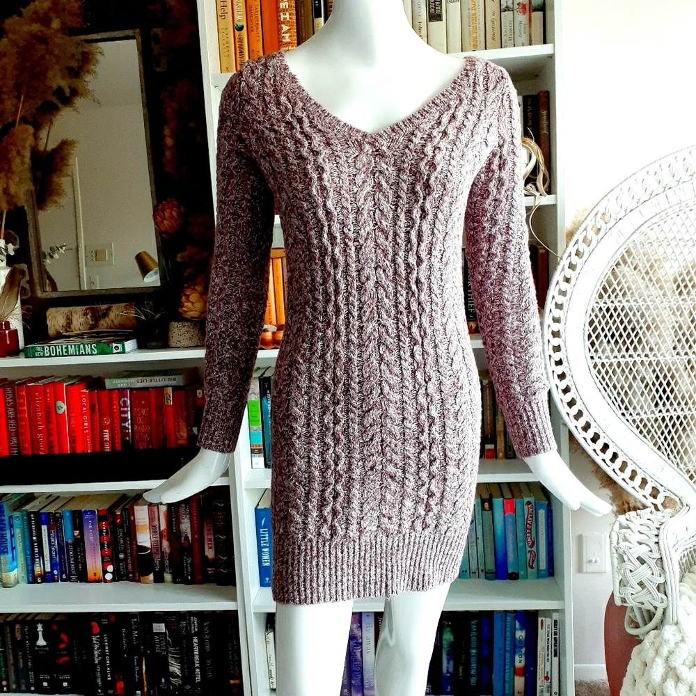 American Eagle Outfitters Dusty Mauve Cable Knit Long Sleeve Dress